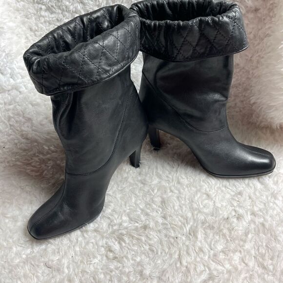 Worthington Leather Black Cinched Elastic Ankle heels Boots square toe SZ10M - Picture 5 of 8